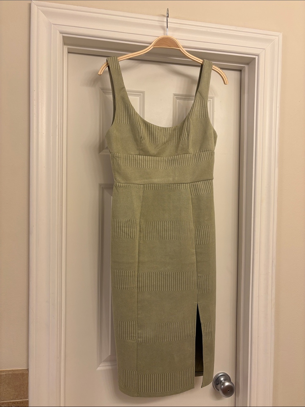 NWOT Hello Molly Sage Green Ribbed Knit Midi Dress with Slit